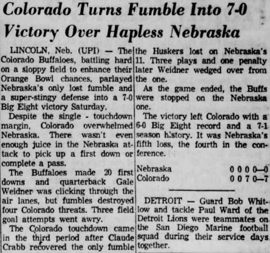 1961 Nebraska-Colorado football UPI - 