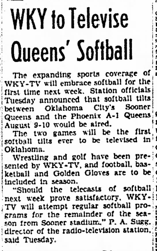 WKY to Televise Queens' Softball - 