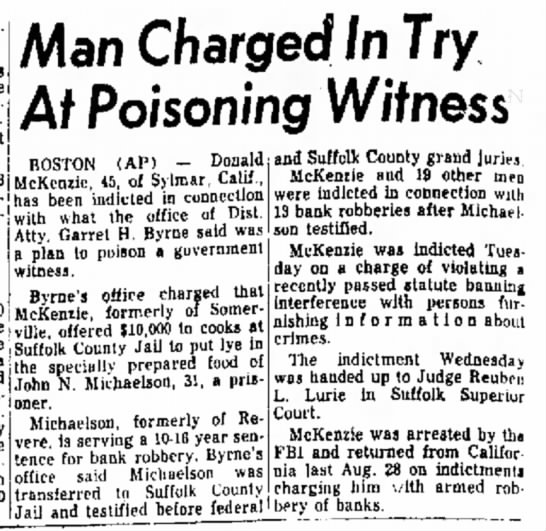 Michaelson poisoning attempt (15 Oct 1969) - 