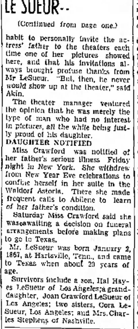 Joan's father's death notice 2 Jan 1938 - 