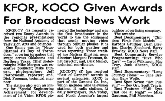 KFOR, KOCO Given Awards For Broadcast News Work - 