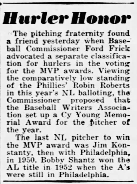 Cy Young Memorial Award Dec 17 1955 - 