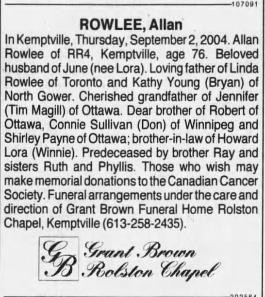 Obituary for Allan ROWLEE (Aged 76) - 