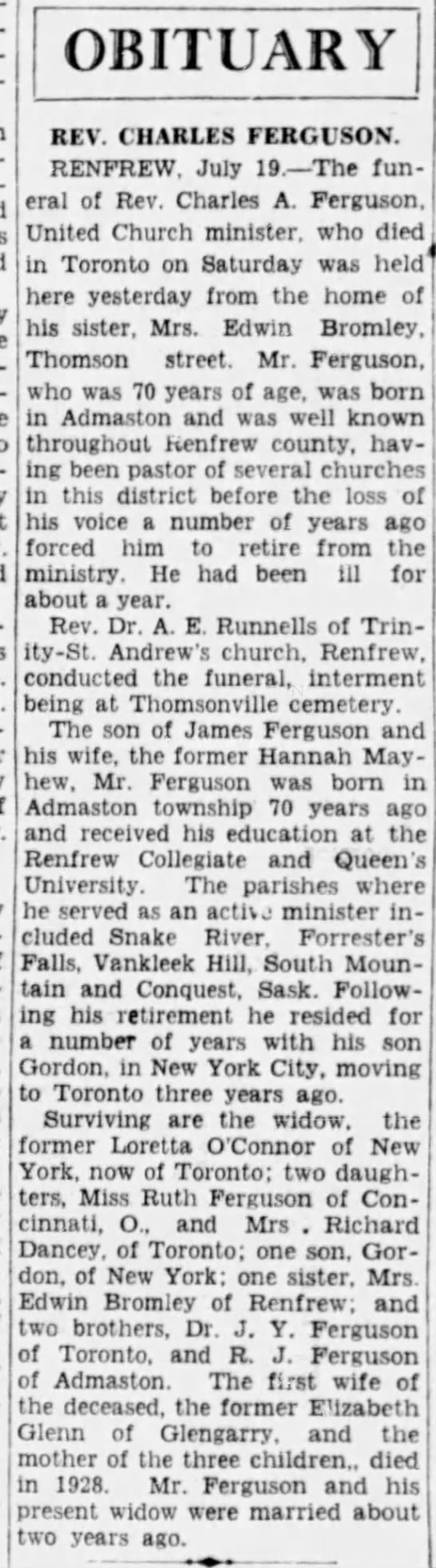Obituary: Rev. Charles Ferguson - 
