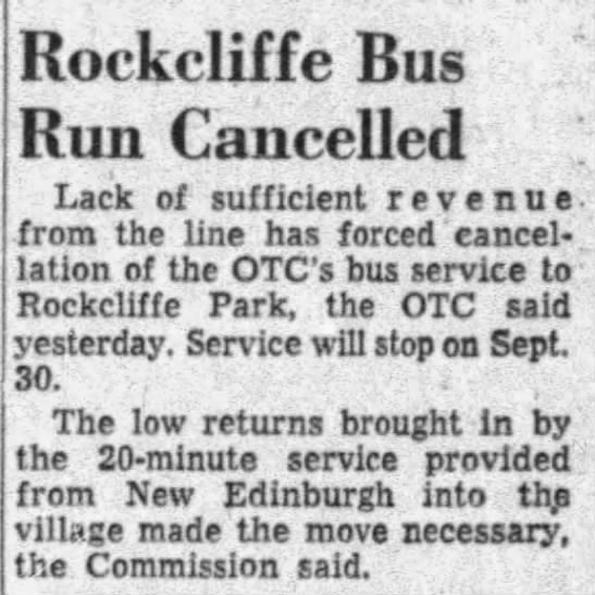 Rockcliffe bus service cancelled. - 