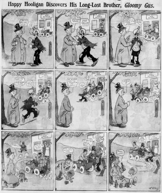 "Gloomy Gus" in Happy Hooligan comic strip (1902). - 