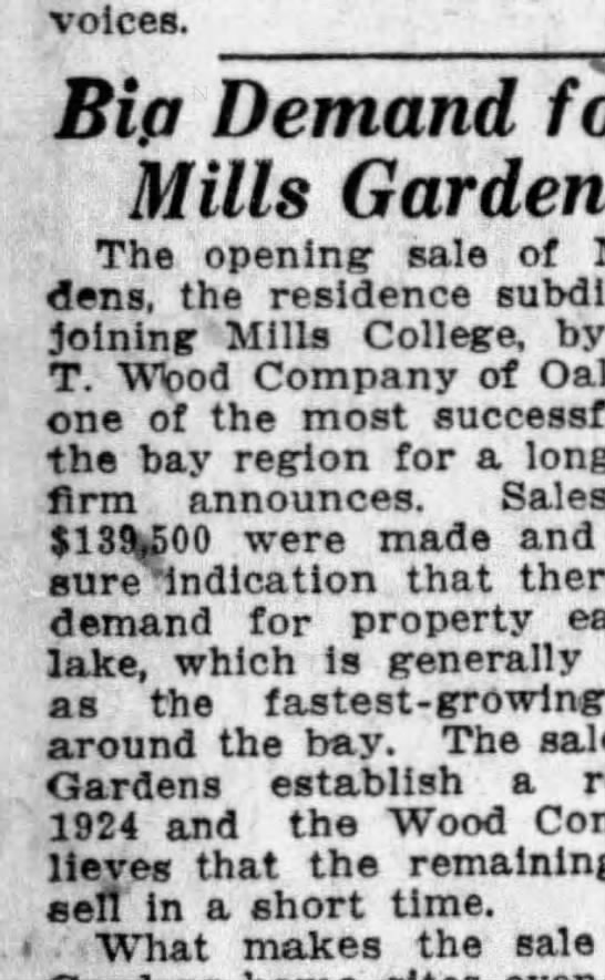 Big Demand for Mills Gardens -Oakland Tribune May 31, 1924 - 