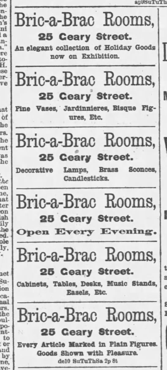 Bric-a-brac ad, 1882 - 
