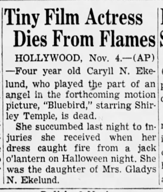 Tiny Film Actress Dies from Flames - 