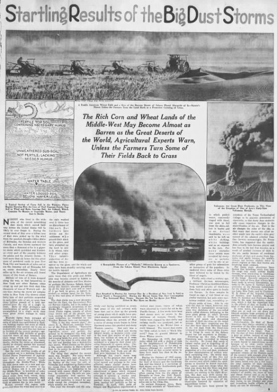 Results of the 1934 dust storms in the Dust Bowl; Experts warn Midwest may turn to desert - 