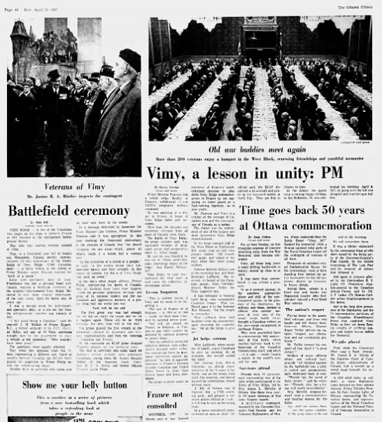 News coverage of 50th anniversary commemorations for the Battle of Vimy Ridge, with photos - 