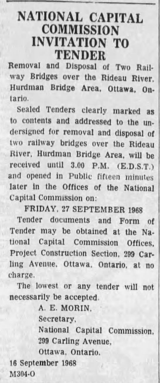 CNR bridge removal tender at Hurdman's Bridge - 