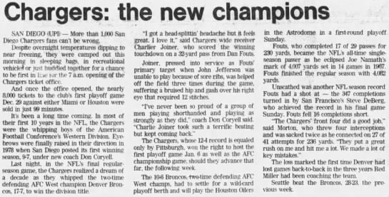 Chargers 17-7 Broncos, 18 Dec 1979 - 