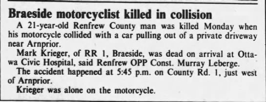 News: Mark Krieger, motorcyclist killed - 