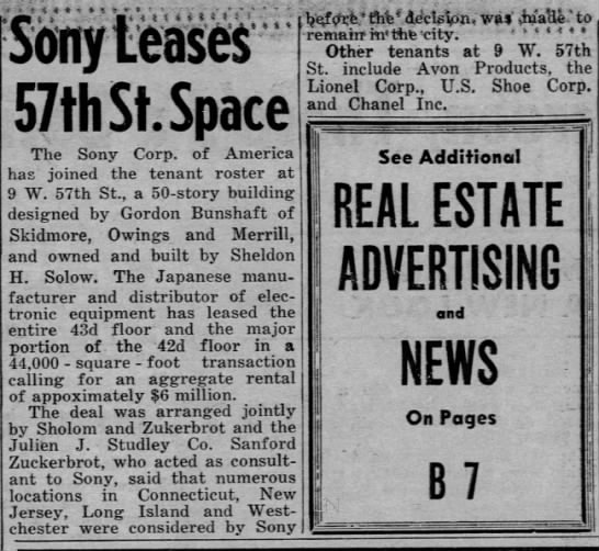 Sony Leases 57th St. Space - 