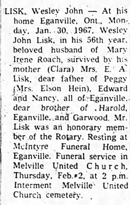 Obituary: Wesley John Lisk - 
