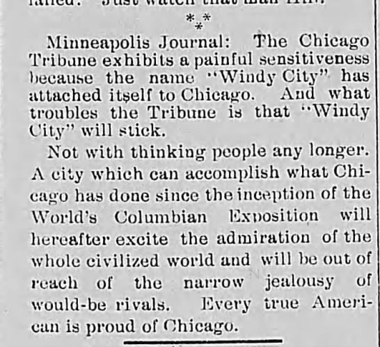 "Windy City" and Chicago (1893). - 