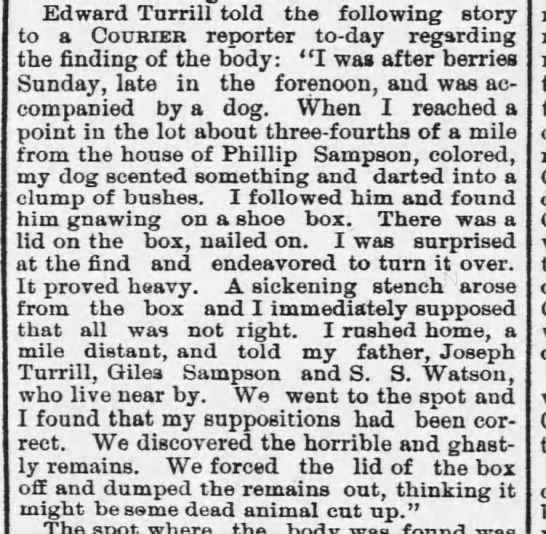 Edward Terrell's (Turrill) account of discovery of the body - 