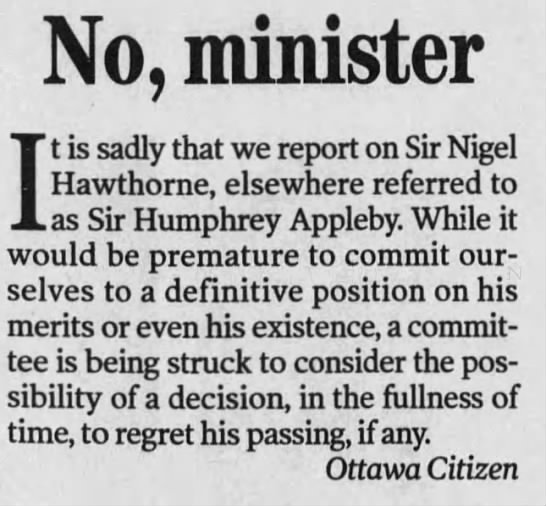 Nigel Hawthorne (Ottawa Citizen) 27 December 2001 Editorial Page A16 - 