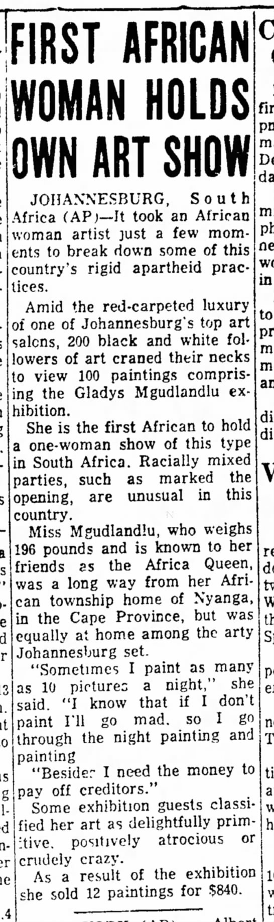Gladys Mgudlandlu, exhibition in 1964. - 