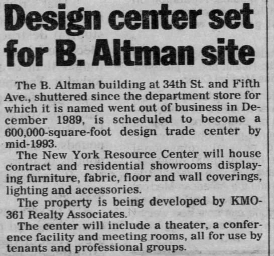 Design center set for B. Altman site - 