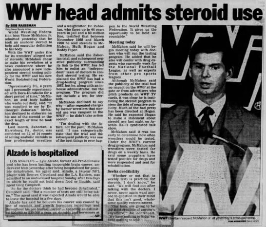 WWF head admits steroid use (NY Daily News 7/17/1991) - 