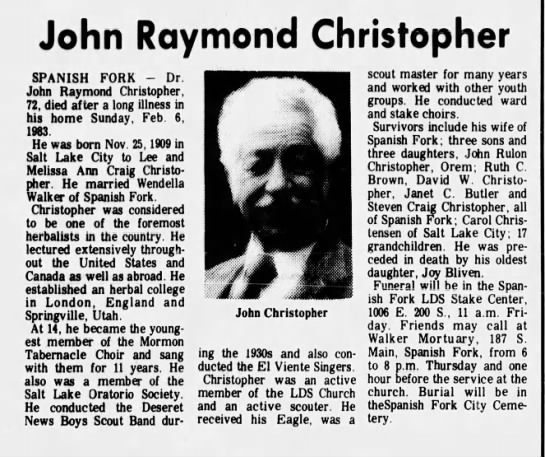 Dr Christopher's Obituary - 
