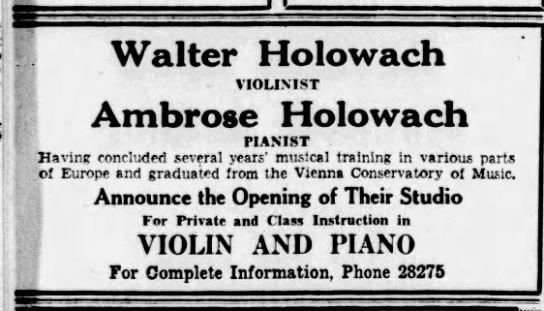 Walter,Ambrose Holowach ad for music stuidio Sept 5 1936 - 