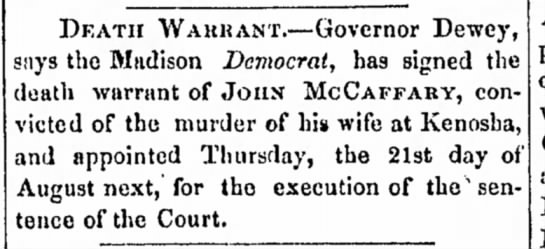 Death Warrant for John McCaffary - 