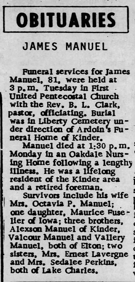 James Manuel Obituary 1968 - 