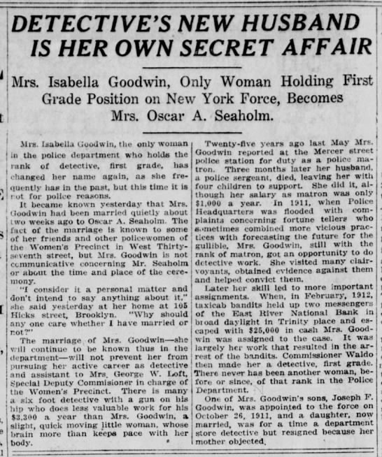 "Detective's New Husband Is Her Own Secret Affair" 1921 (Isabella Goodwin) - 