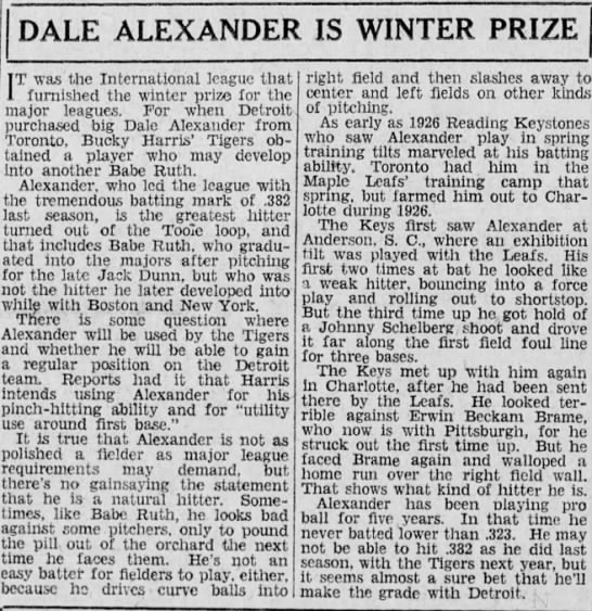 Dale Alexander Is Winter Prize - 