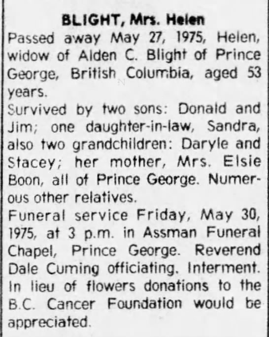 Obituary: Helen Blight - 