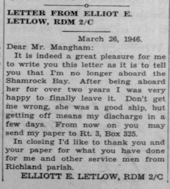 Jiggs Letlow - Letter to Beacon - 