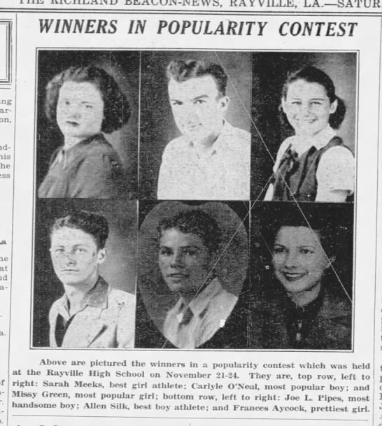 1938 Rayville High School Class Favorites - 