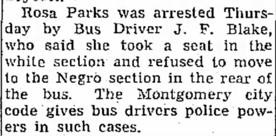 Dec 1 1955, Rosa Parks Arrested - 