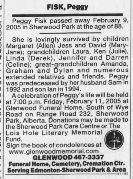 Obituary: Peggy Fisk - 