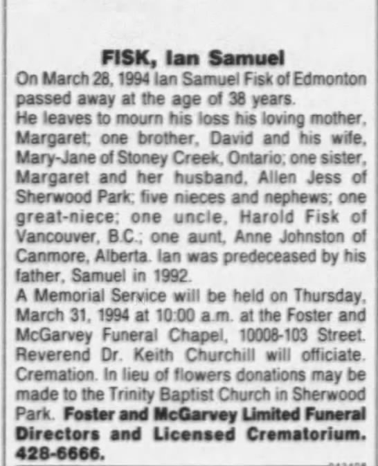 Obituary: Ian Samuel Fisk - 
