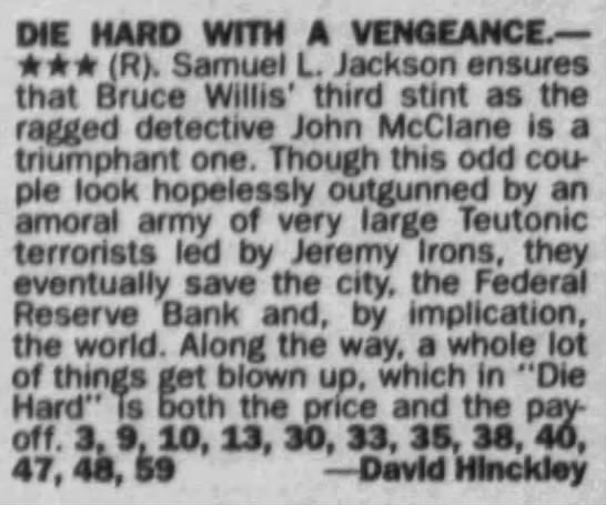 New York Daily News Die Hard with a Vengeance review* - 