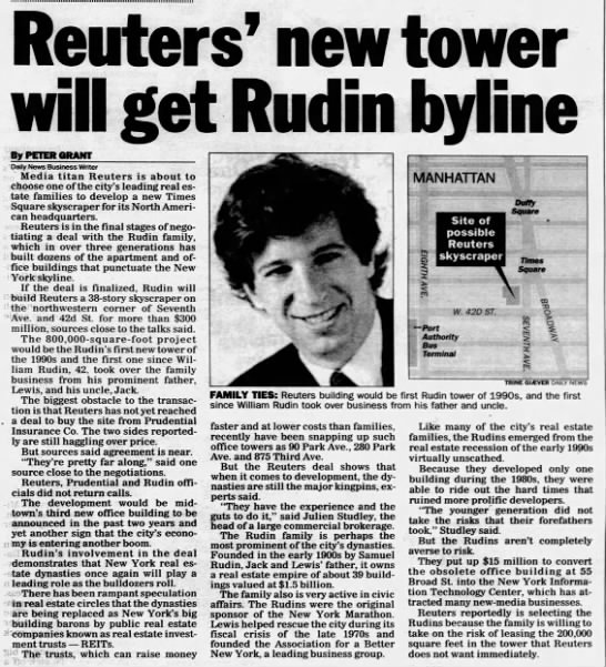 Reuters' new tower will get Rudin byline/Peter Grant - 