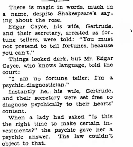 Edgar Cayce allowed to continue as a psychic-diagnostician.
Nov 19, 1931 - 
