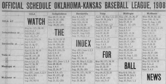 1908 Oklahoma-Kansas League schedule - 