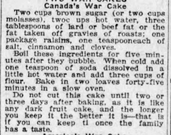 Canadian War Cake (1918) - 