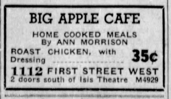 Big Apple Cafe in Calgary, Alberta (1939). - 