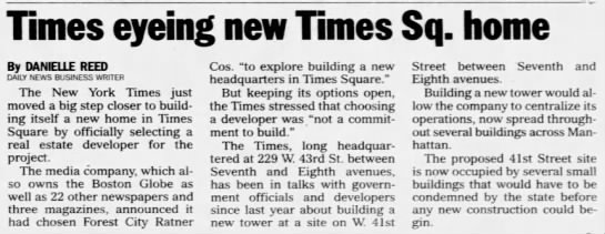 Times eyeing new Times Sq. home/Danielle Reed - 