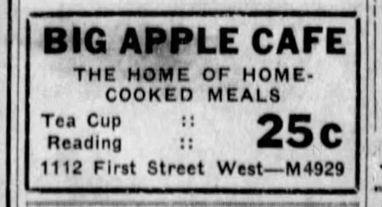 Big Apple Cafe in Calgary, Alberta (1940). - 