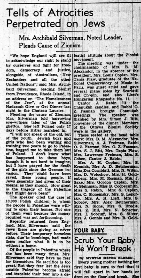 Tells of Atrocities Perpetrated on Jews, The Ottawa Journal (Ottawa, Canada) 9 December 1942, p 7 - 