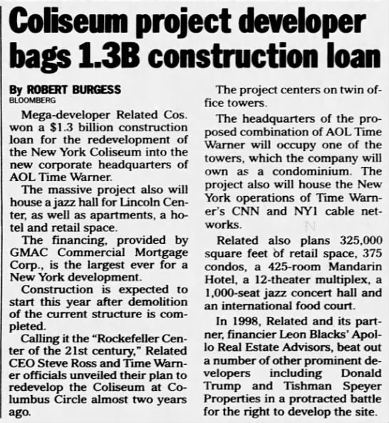 Coliseum project developer bags 1.3B construction loan - 