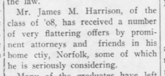 Mr. James M. Harrison. Howard University Law School c/o 1908 - 