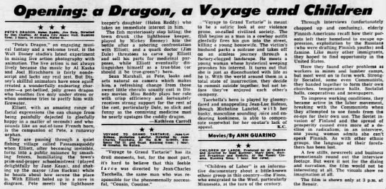 NYDN Film Reviews—PETE'S DRAGON/VOYAGE TO GRAND TARTARIE/CHILDREN OF LASSIE (11-04-77) - 